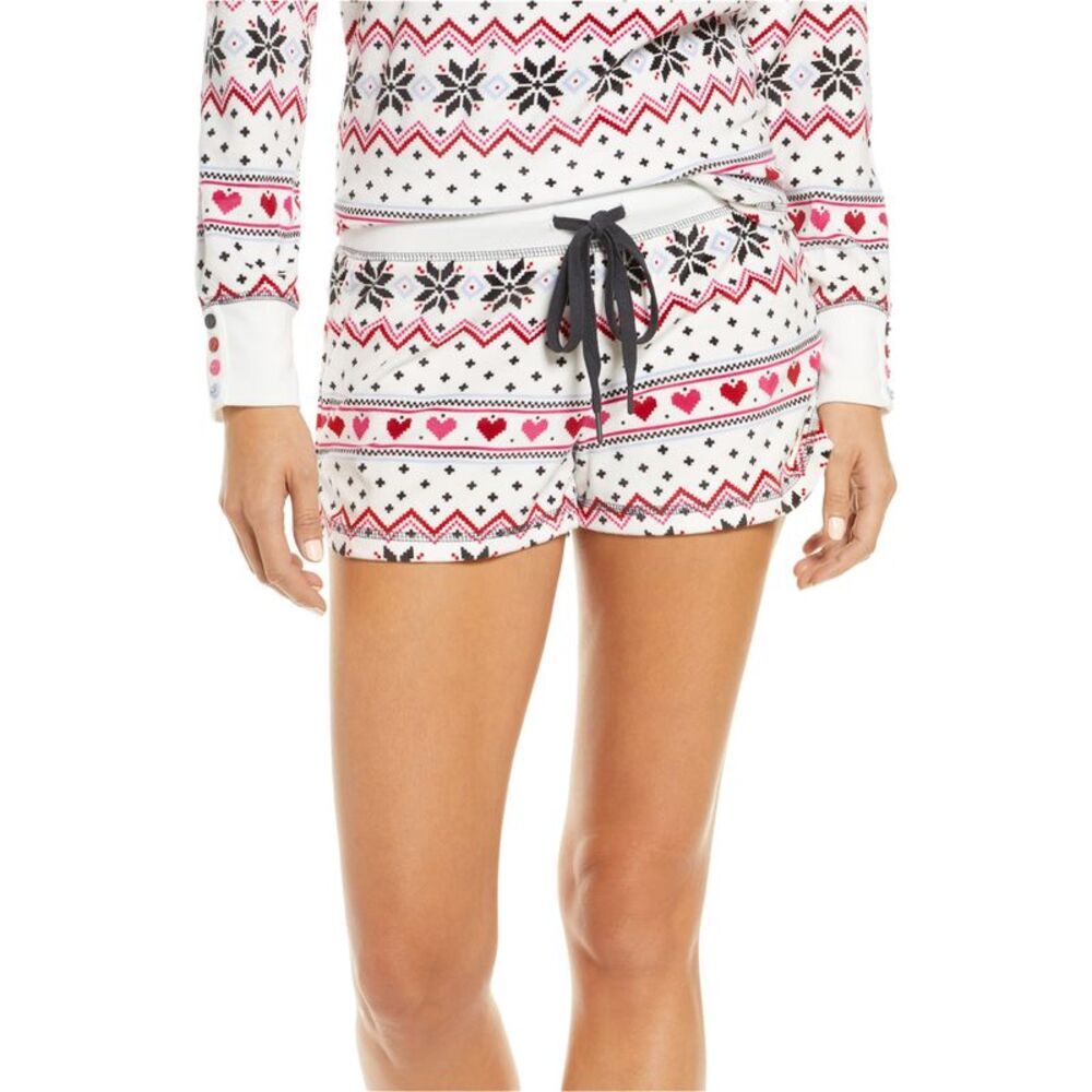 P.J. Salvage Womens Holi Love Fair Isle Pajama Shorts, Off-White, M, DM